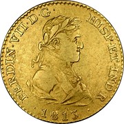 Spain 2 S Ferdinand VII 1813 IJ KM# 480 FERDIN VII D G HISP ET IND R 1813 coin obverse Spain 2 S Ferdinand VII 1813 IJ KM# 480 FERDIN VII D G HISP ET IND R 1813 coin obverse