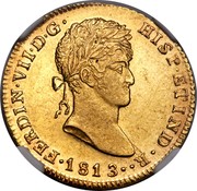 Spain 2 S Ferdinand VII 1813 SF KM# 469 FERDIN VII D G HISP ET IND R 1811 coin obverse Spain 2 S Ferdinand VII 1813 SF KM# 469 FERDIN VII D G HISP ET IND R 1811 coin obverse