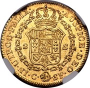 Spain 2 S Ferdinand VII 1813 SF KM# 469 IN UTROQ FELIX AUSPICE DEO C SF 2 S coin reverse Spain 2 S Ferdinand VII 1813 SF KM# 469 IN UTROQ FELIX AUSPICE DEO C SF 2 S coin reverse