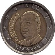 Spain 2 Euro Juan Carlos I 1999 (M) KM# 1047 ESPAÑA M 20 04 coin obverse Spain 2 Euro Juan Carlos I 1999 (M) KM# 1047 ESPAÑA M 20 04 coin obverse