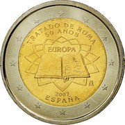 Spain 2 Euro 50th Anniversary of the Treaty of Rome 2007 (M) Proof KM# 1130 TRATADO DE ROMA 50 AÑOS EUROPA 2007 M ESPAÑA coin obverse Spain 2 Euro 50th Anniversary of the Treaty of Rome 2007 (M) Proof KM# 1130 TRATADO DE ROMA 50 AÑOS EUROPA 2007 M ESPAÑA coin obverse