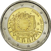 Spain 2 Euro 30th Anniversary of the Flag of Europe 2015 (M) KM# 1338 ESPAÑA 1985 - 2015 M coin obverse Spain 2 Euro 30th Anniversary of the Flag of Europe 2015 (M) KM# 1338 ESPAÑA 1985 - 2015 M coin obverse