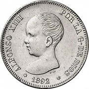 Spain 2 Pesetas Alfonso XIII 1892 (92) PG-M KM# 692 ALFONSO XIII POR LA G DE DIOS 1892 coin obverse Spain 2 Pesetas Alfonso XIII 1892 (92) PG-M KM# 692 ALFONSO XIII POR LA G DE DIOS 1892 coin obverse