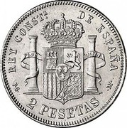 Spain 2 Pesetas Alfonso XIII 1892 (92) PG-M KM# 692 2 PESETAS PLUS ULTRA REY CONSTL. DE ESPAÑA coin reverse Spain 2 Pesetas Alfonso XIII 1892 (92) PG-M KM# 692 2 PESETAS PLUS ULTRA REY CONSTL. DE ESPAÑA coin reverse