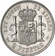 Spain 2 Pesetas Alfonso XIII 1894 (94) PG-V KM# 704 REY CONSTL DE ESPAÑA PG 2 PESETAS V coin reverse Spain 2 Pesetas Alfonso XIII 1894 (94) PG-V KM# 704 REY CONSTL DE ESPAÑA PG 2 PESETAS V coin reverse