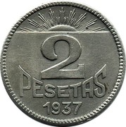 Spain 2 Pesetas Consejos De Asturias Y Leon 1937 KM# 3 2 PESETAS 1937 coin reverse