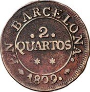 Spain 2 Quartos Barcelona 1809 KM# 66 2 QUARTOS EN BARCELONA 1809 coin obverse Spain 2 Quartos Barcelona 1809 KM# 66 2 QUARTOS EN BARCELONA 1809 coin obverse