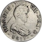 Spain 2 Reales Ferdinand VII 1811 SF KM# 474.2 FERDIN VII DEI G 1811 coin obverse Spain 2 Reales Ferdinand VII 1811 SF KM# 474.2 FERDIN VII DEI G 1811 coin obverse