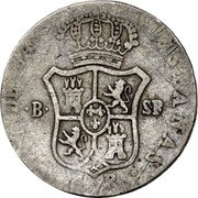 Spain 2 Reales 1812 SP KM# 474.1 Milled Real Coinage HISPANIARUM REX R 2 M IG coin reverse Spain 2 Reales 1812 SP KM# 474.1 Milled Real Coinage HISPANIARUM REX R 2 M IG coin reverse