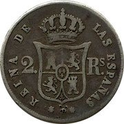 Spain 2 Reales 1853 KM# 599.3 Kingdom Decimal Coinage REINA DE LAS ESPAÑAS 2 RS coin reverse Spain 2 Reales 1853 KM# 599.3 Kingdom Decimal Coinage REINA DE LAS ESPAÑAS 2 RS coin reverse