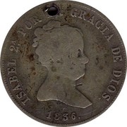 Spain 2 Reales Madrid 1836 CR KM# A513.1 ISABEL 2A POR LA GRACIA DE DIOS 1836 coin obverse Spain 2 Reales Madrid 1836 CR KM# A513.1 ISABEL 2A POR LA GRACIA DE DIOS 1836 coin obverse
