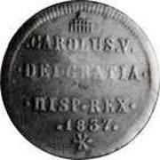 Spain 2 Reales 1837 KM# PT7 Pretender Coinage CAROLUS V DEI GRATIA HISP REX 1837 coin obverse Spain 2 Reales 1837 KM# PT7 Pretender Coinage CAROLUS V DEI GRATIA HISP REX 1837 coin obverse