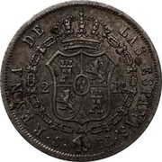 Spain 2 Reales Isabel II 1850 S RD KM# 526.2 REINA DE LAS ESPAÑAS 2 RS S RD coin reverse Spain 2 Reales Isabel II 1850 S RD KM# 526.2 REINA DE LAS ESPAÑAS 2 RS S RD coin reverse