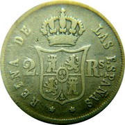 Spain 2 Reales Isabel II 1852 KM# 599.2 REINA DE LAS ESPANAS 2 RS coin reverse Spain 2 Reales Isabel II 1852 KM# 599.2 REINA DE LAS ESPANAS 2 RS coin reverse