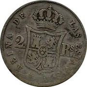 Spain 2 Reales Isabel II 1860 KM# 607.2 REINA DE LAS ESPAÑAS 2 RS coin reverse Spain 2 Reales Isabel II 1860 KM# 607.2 REINA DE LAS ESPAÑAS 2 RS coin reverse