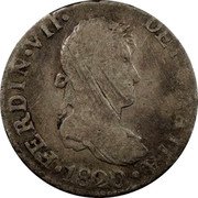 Spain 2 Reales Ferdinand VII 1820 S CJ KM# 460.3 FERDIN VII DEI GRATIA 1833 coin obverse Spain 2 Reales Ferdinand VII 1820 S CJ KM# 460.3 FERDIN VII DEI GRATIA 1833 coin obverse