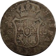 Spain 2 Reales Ferdinand VII 1820 S CJ KM# 460.3 HISPANIARUM REX R 2 S JB coin reverse Spain 2 Reales Ferdinand VII 1820 S CJ KM# 460.3 HISPANIARUM REX R 2 S JB coin reverse