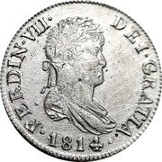 Spain 2 Reales Fernando VII 1814 SF KM# 464 FERDIN VII DEI GRATIA 1811 coin obverse Spain 2 Reales Fernando VII 1814 SF KM# 464 FERDIN VII DEI GRATIA 1811 coin obverse