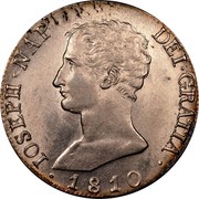 Spain 20 R Joseph Napolean 1810 AI KM# 551.2 IOSEPH NAP DEI GRATIA 1810 coin obverse Spain 20 R Joseph Napolean 1810 AI KM# 551.2 IOSEPH NAP DEI GRATIA 1810 coin obverse