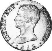 Spain 20 R Joseph Napolean 1812 S LA KM# 551.3 IOSEPH NAP DEI GRATIA 1812 coin obverse Spain 20 R Joseph Napolean 1812 S LA KM# 551.3 IOSEPH NAP DEI GRATIA 1812 coin obverse