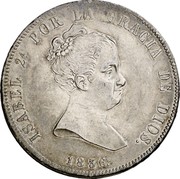 Spain 20 Rs Isabel II 1836 CR KM# 576 ISABEL 2º POR LA GRACIA DE DIOS 1836 coin obverse Spain 20 Rs Isabel II 1836 CR KM# 576 ISABEL 2º POR LA GRACIA DE DIOS 1836 coin obverse