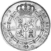 Spain 20 Rs Isabel II 1837 CR KM# 579.1 REINA DE LAS ESPAÑAS 20 RS M CL coin reverse Spain 20 Rs Isabel II 1837 CR KM# 579.1 REINA DE LAS ESPAÑAS 20 RS M CL coin reverse