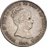 Spain 20 Rs 1842 S RD KM# 579.2 Milled Real Coinage ISABEL 2A POR LA GRACIA DE DIOS Y LA CONSTITUCION 1842 coin obverse Spain 20 Rs 1842 S RD KM# 579.2 Milled Real Coinage ISABEL 2A POR LA GRACIA DE DIOS Y LA CONSTITUCION 1842 coin obverse