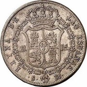 Spain 20 Rs 1842 S RD KM# 579.2 Milled Real Coinage REYNA DE LAS ESPAÑAS S RD 20 RS coin reverse Spain 20 Rs 1842 S RD KM# 579.2 Milled Real Coinage REYNA DE LAS ESPAÑAS S RD 20 RS coin reverse