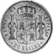 Spain 20 Reales Isabel II 1859 KM# 609.1 20 REALES REINA DE LAS ESPAÑAS coin reverse Spain 20 Reales Isabel II 1859 KM# 609.1 20 REALES REINA DE LAS ESPAÑAS coin reverse