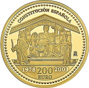 Spain 200 Euro 25th Anniversary of the Constitution 2003 (M) Proof KM# 1091 CONSTITUCIÓN ESPAÑOLA 1978 2003 200 EURO coin reverse