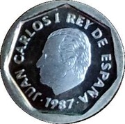 Spain 200 Pesetas Juan Carlos I 1987 (E87) Proof KM# 830 JUAN CARLOS I REY DE ESPAÑA 1987 coin obverse