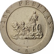 Spain 200 Pesetas Cibeles Fountain - Madrid 1990 KM# 855 200 PESETAS M coin reverse