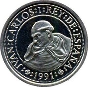 Spain 200 Pesetas Bartolome de las Casas 1991 Proof KM# 883 1991 JVAN CARLOS I REY DE ESPAÑA coin obverse Spain 200 Pesetas Bartolome de las Casas 1991 Proof KM# 883 1991 JVAN CARLOS I REY DE ESPAÑA coin obverse