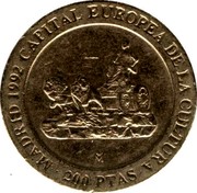 Spain 200 Pesetas Madrid - European Capital of Culture 1991 KM# 884 MADRID 1992 CAPITAL EUROPEA DE LA CULTURA M 200 PTAS coin reverse