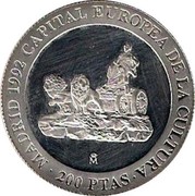 Spain 200 Pesetas Madrid - European Culture Capital 1992 Proof KM# 884a MADRID 1992 CAPITAL EUROPEA DE LA CULTURA 200 PTAS coin reverse Spain 200 Pesetas Madrid - European Culture Capital 1992 Proof KM# 884a MADRID 1992 CAPITAL EUROPEA DE LA CULTURA 200 PTAS coin reverse