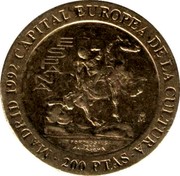 Spain 200 Pesetas Torch Bearers 1992 KM# 909 MADRID 1992 CAPITAL EUROPEA DE LA CULTURA ESPAÑA M PORTADORES DE LA ANTORCHA 200 PTAS coin reverse
