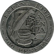 Spain 200 Pesetas Juan Luis Vives 1993 KM# 923 SAPIENTIA ESPAÑA 1993 200 PESETAS M coin reverse Spain 200 Pesetas Juan Luis Vives 1993 KM# 923 SAPIENTIA ESPAÑA 1993 200 PESETAS M coin reverse