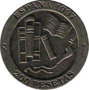 Spain 200 Pesetas Jacinto Benavente 1997 KM# 986 ESPAÑA 1997 200 PESETAS coin reverse Spain 200 Pesetas Jacinto Benavente 1997 KM# 986 ESPAÑA 1997 200 PESETAS coin reverse