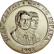 Spain 200 Pesetas Juan Carlos I and son 1998 KM# 992 JUAN CARLOS I REY DE ESPAÑA 1998 coin obverse Spain 200 Pesetas Juan Carlos I and son 1998 KM# 992 JUAN CARLOS I REY DE ESPAÑA 1998 coin obverse