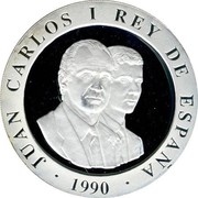 Spain 2000 Pesetas Barcelona'92 logo 1990 Proof. See note below KM#914 KM# 859 JUAN CARLOS I REY DE ESPAÑA 1990 coin obverse Spain 2000 Pesetas Barcelona'92 logo 1990 Proof. See note below KM#914 KM# 859 JUAN CARLOS I REY DE ESPAÑA 1990 coin obverse