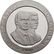 Spain 2000 Pesetas Basque Pelota 1990 Proof. Uncirculated strikes have medallic die alignment and edges with reeded and plain sections; Proof strikes have coin die alignment and reeded edges KM# 867 JUAN CARLOS I REY DE ESPANA 1990 coin obverse Spain 2000 Pesetas Basque Pelota 1990 Proof. Uncirculated strikes have medallic die alignment and edges with reeded and plain sections; Proof strikes have coin die alignment and reeded edges KM# 867 JUAN CARLOS I REY DE ESPANA 1990 coin obverse