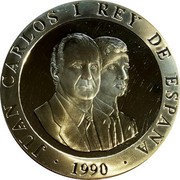 Spain 2000 Pesetas Castell 1990 Proof. Uncirculated strikes have medallic die alignment and edges with reeded and plain sections; Proof strikes have coin die alignment and reeded edges KM# 863 JUAN CARLOS I REY DE ESPANA 1990 coin obverse Spain 2000 Pesetas Castell 1990 Proof. Uncirculated strikes have medallic die alignment and edges with reeded and plain sections; Proof strikes have coin die alignment and reeded edges KM# 863 JUAN CARLOS I REY DE ESPANA 1990 coin obverse