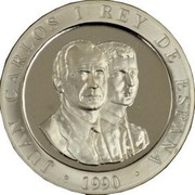 Spain 2000 Pesetas Archery 1990 Proof. Uncirculated strikes have medallic die alignment and edges with reeded and plain sections; Proof strikes have coin die alignment and reeded edges KM# 861 JUAN CARLOS I REY DE ESPANA 1990 coin obverse Spain 2000 Pesetas Archery 1990 Proof. Uncirculated strikes have medallic die alignment and edges with reeded and plain sections; Proof strikes have coin die alignment and reeded edges KM# 861 JUAN CARLOS I REY DE ESPANA 1990 coin obverse