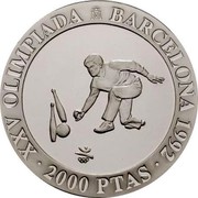 Spain 2000 Pesetas Bowling 1991 Proof. Medal rotation KM# 890 2000 PTAS XXV OLIMPIADA BARCELONA 1992 coin reverse