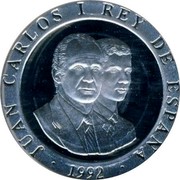Spain 2000 Pesetas Olympics in Barcelona - Wheelchair basketball 1992 Proof. Uncirculated strikes have medallic die alignment and edges with reeded and plain sections; Proof strikes have coin die alignment and reeded edges KM# 912 JUAN CARLOS I REY DE ESPAÑA 1992 coin obverse Spain 2000 Pesetas Olympics in Barcelona - Wheelchair basketball 1992 Proof. Uncirculated strikes have medallic die alignment and edges with reeded and plain sections; Proof strikes have coin die alignment and reeded edges KM# 912 JUAN CARLOS I REY DE ESPAÑA 1992 coin obverse