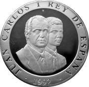 Spain 2000 Pesetas Tug of War 1992 Proof. Uncirculated strikes have medallic die alignment and edges with reeded and plain sections; Proof strikes have coin die alignment and reeded edges KM# 911 1992 JUAN CARLOS I REY DE ESPAÑA coin obverse Spain 2000 Pesetas Tug of War 1992 Proof. Uncirculated strikes have medallic die alignment and edges with reeded and plain sections; Proof strikes have coin die alignment and reeded edges KM# 911 1992 JUAN CARLOS I REY DE ESPAÑA coin obverse