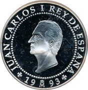 Spain 2000 Pesetas German Jacobean Pilgrims 1993 Proof KM# 925 JUAN CARLOS I REY DE ESPAÑA 19M93 coin obverse