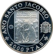 Spain 2000 Pesetas German Jacobean Pilgrims 1993 Proof KM# 925 AÑO SANTO JACOBEO 2000 PTAS coin reverse