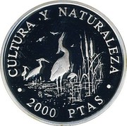 Spain 2000 Pesetas Donana National Park 1994 Proof KM# 940 CULTURA Y NATURALEZA M 2000 PTAS coin reverse Spain 2000 Pesetas Donana National Park 1994 Proof KM# 940 CULTURA Y NATURALEZA M 2000 PTAS coin reverse
