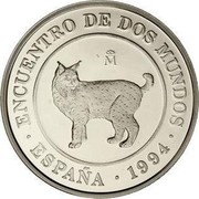 Spain 2000 Pesetas Spanish Lynx 1994 Proof KM# 939 ENCUENTRO DE DOS MUNDOS ESPAÑA 1994 M coin reverse Spain 2000 Pesetas Spanish Lynx 1994 Proof KM# 939 ENCUENTRO DE DOS MUNDOS ESPAÑA 1994 M coin reverse
